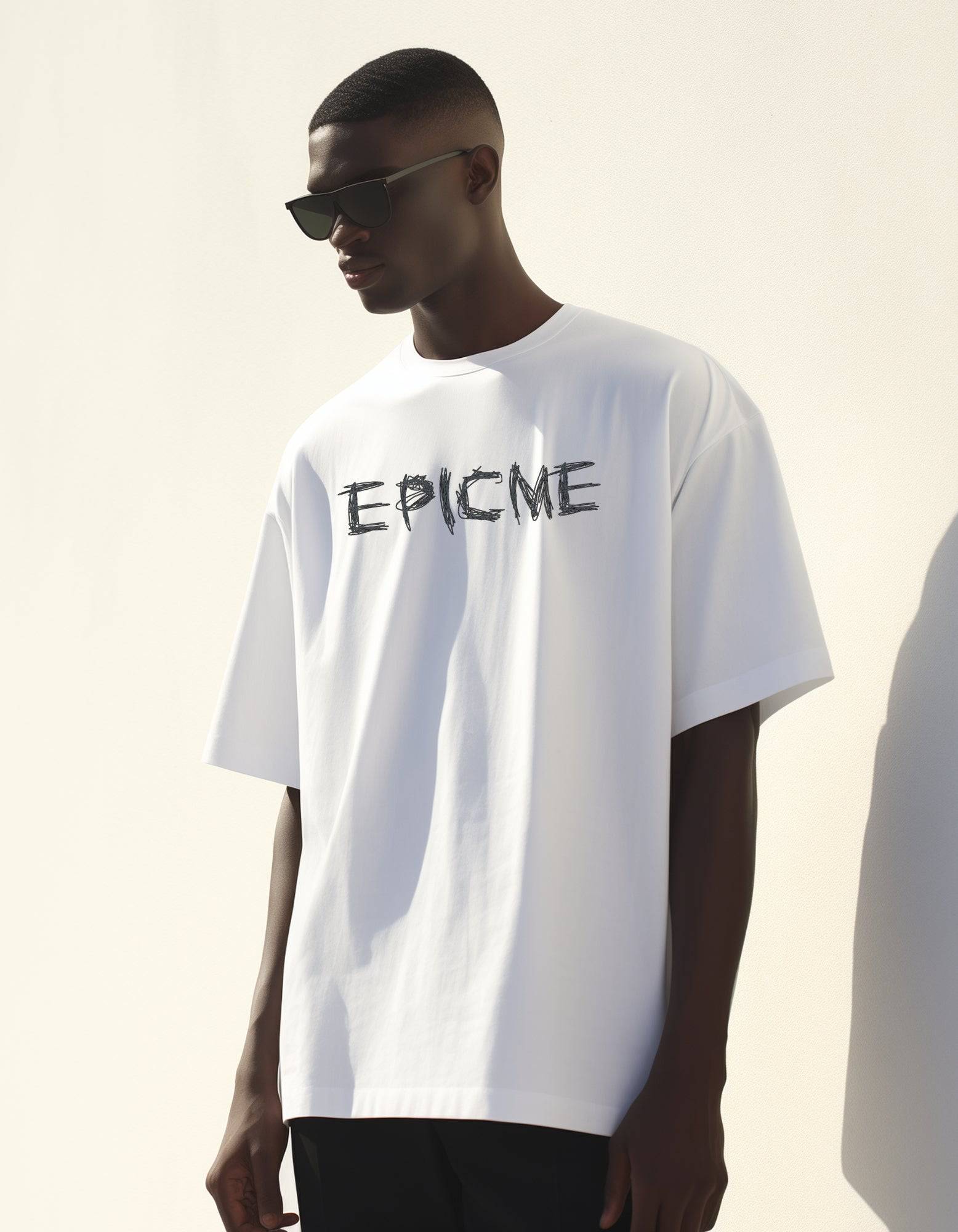 Camiseta oversize blanca con bordado EPICME en negro