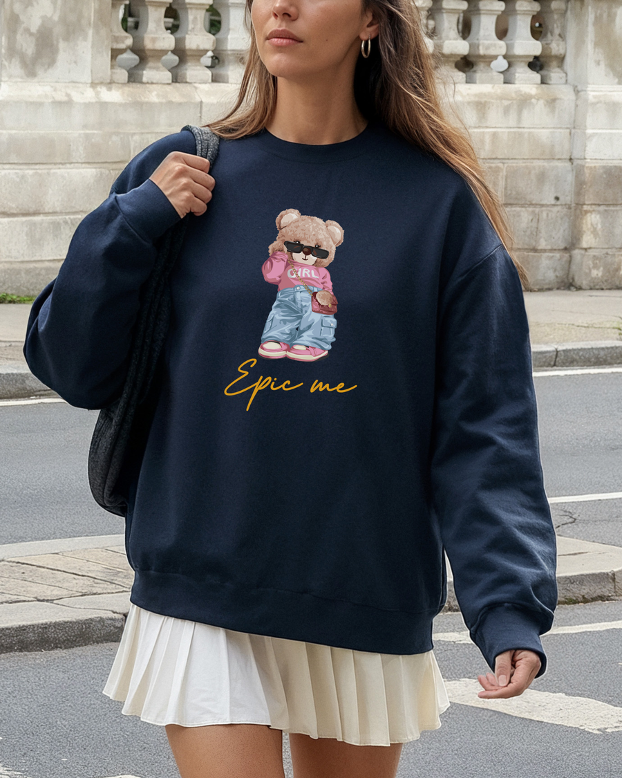 Sudadera sin capucha azul marino Bear Epic Me – Algodón orgánico