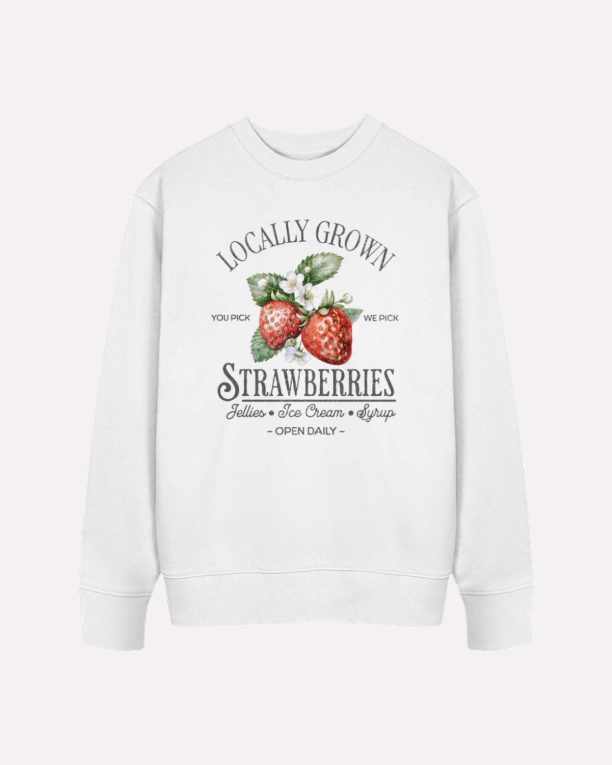 Strawberry Bliss Sudadera Blanca Orgánica