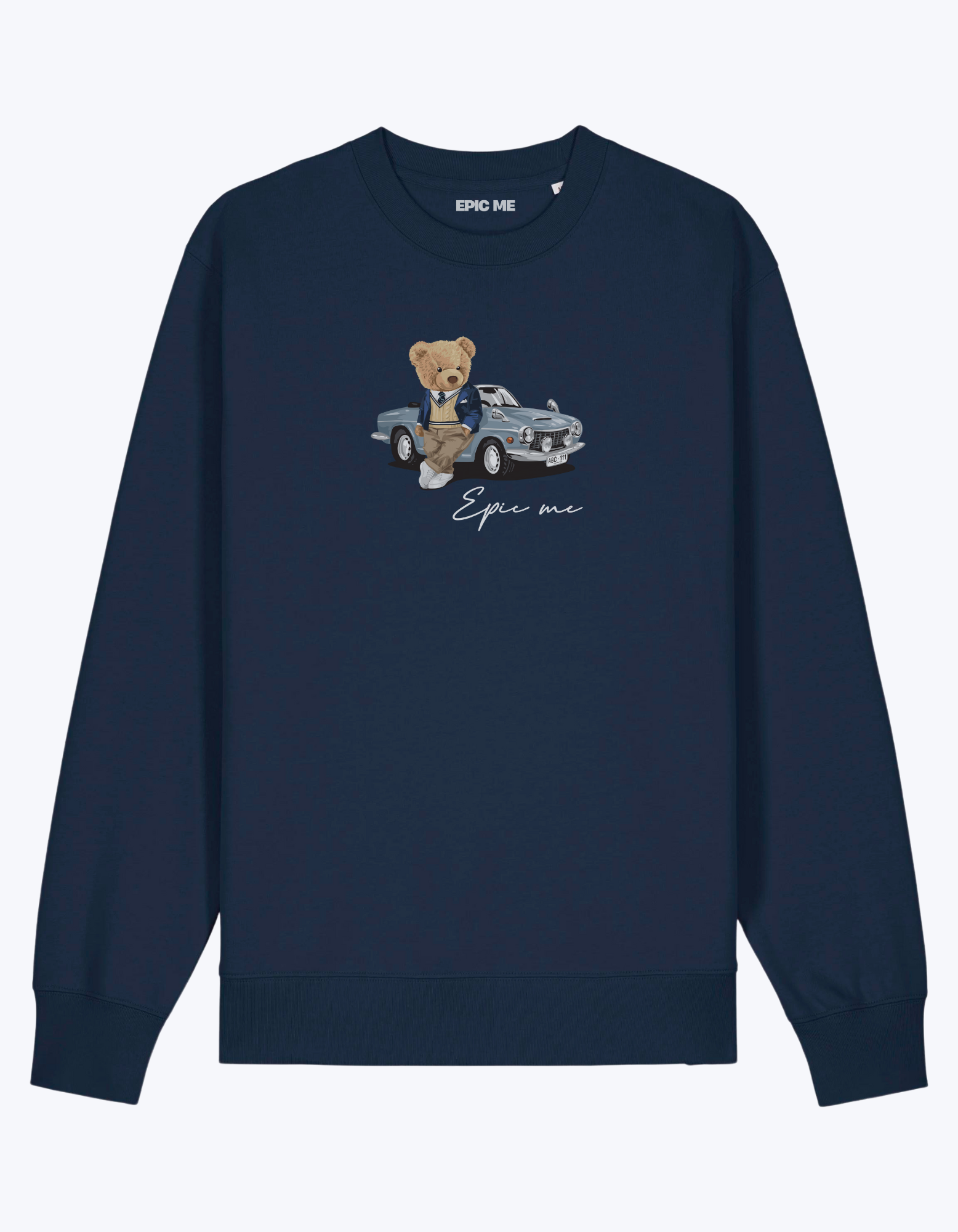 Sudadera sin capucha azul marino Teddy Epic Me con estampado de oso y coche clásico