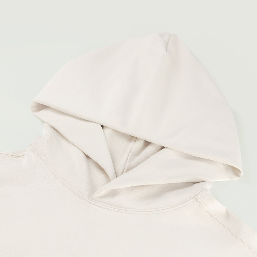 Detalle de la capucha doble en sudadera Think Different beige EPIC ME