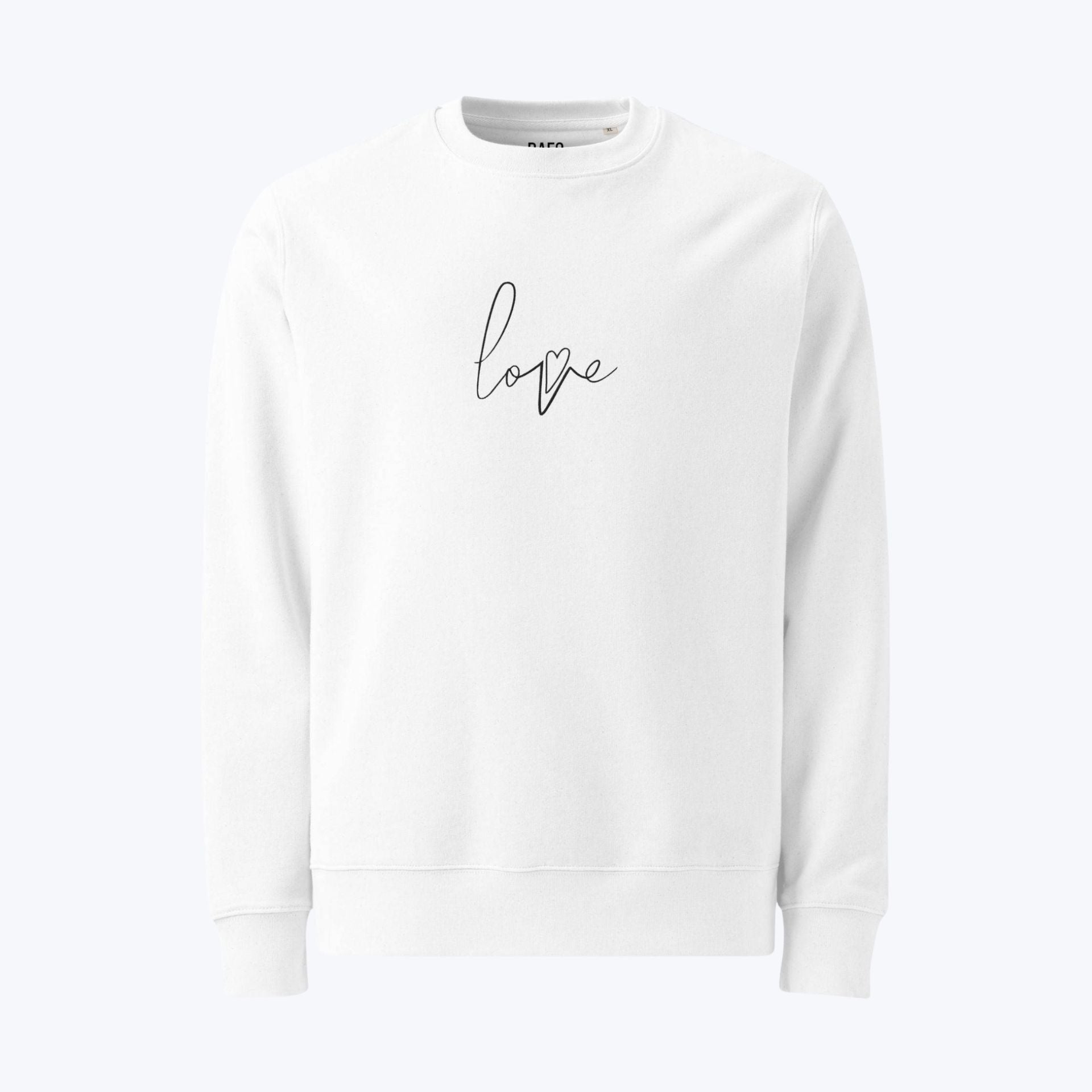 Sudadera sin capucha blanca con bordado Love vista frontal
