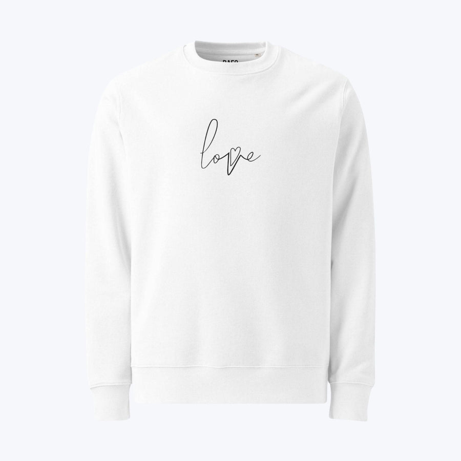 Sudadera sin capucha blanca con bordado Love vista frontal