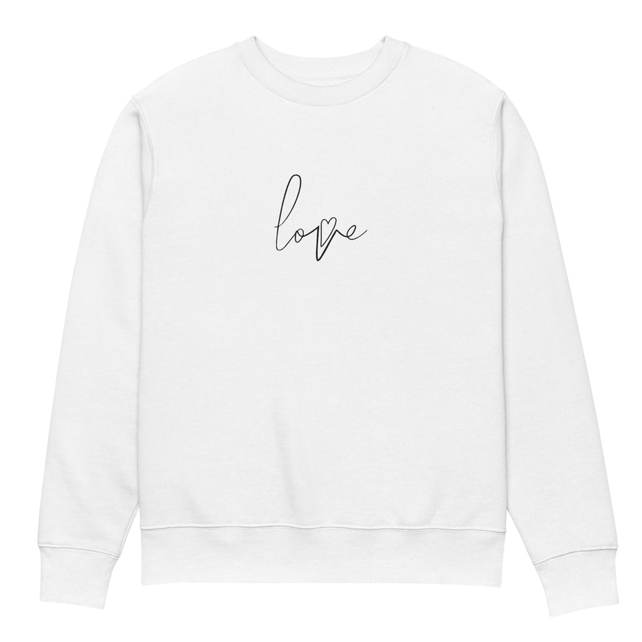 Sudadera sin capucha blanca con bordado Love vista frontal