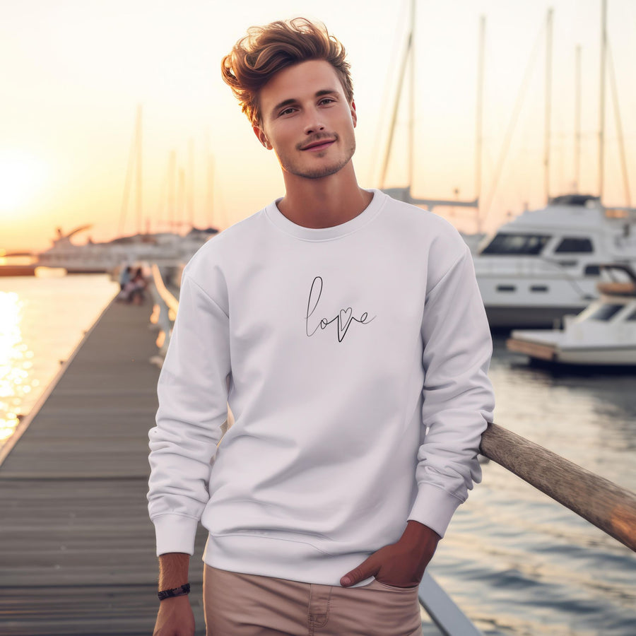 Sudadera sin capucha blanca de algodón orgánico con bordado Love 