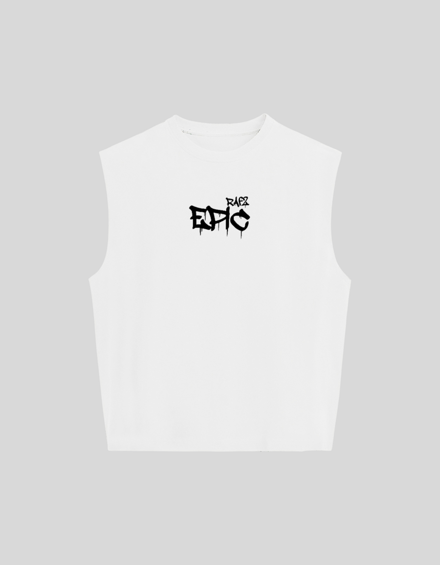 Camiseta tank blanca con logo raf2 epic graffiti