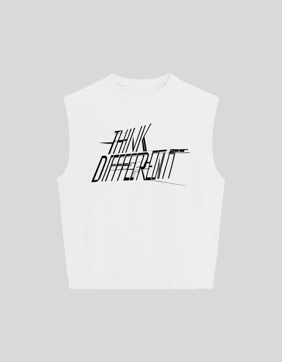 camiseta tank blanca con estampado think different boxy fit
