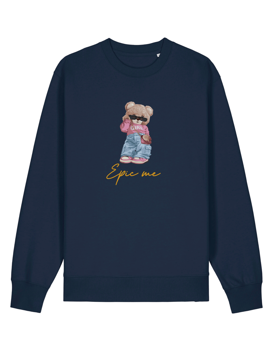Sudadera sin capucha azul marino Girl Epic Me con estampado de oso con gafas y sudadera rosa
