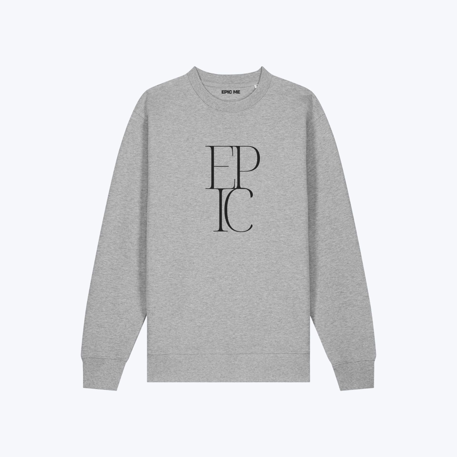 Sudadera sin capucha gris de algodón orgánico Logo Epic vista frontal
