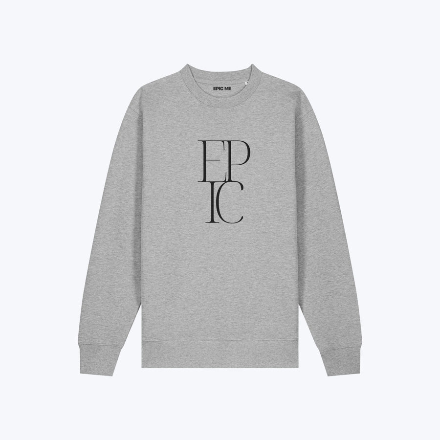 Sudadera sin capucha gris de algodón orgánico Logo Epic vista frontal
