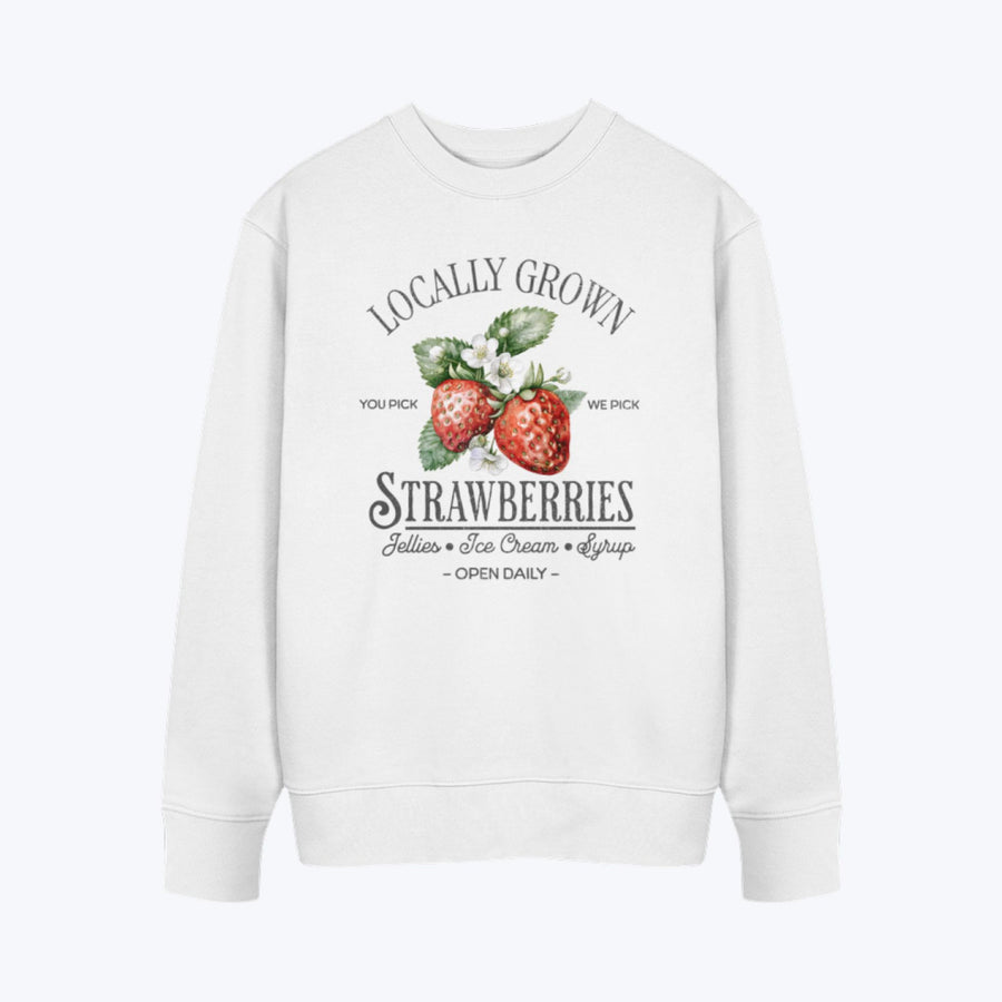 Sudadera sin capucha blanca Strawberries con estampado vintage de fresas