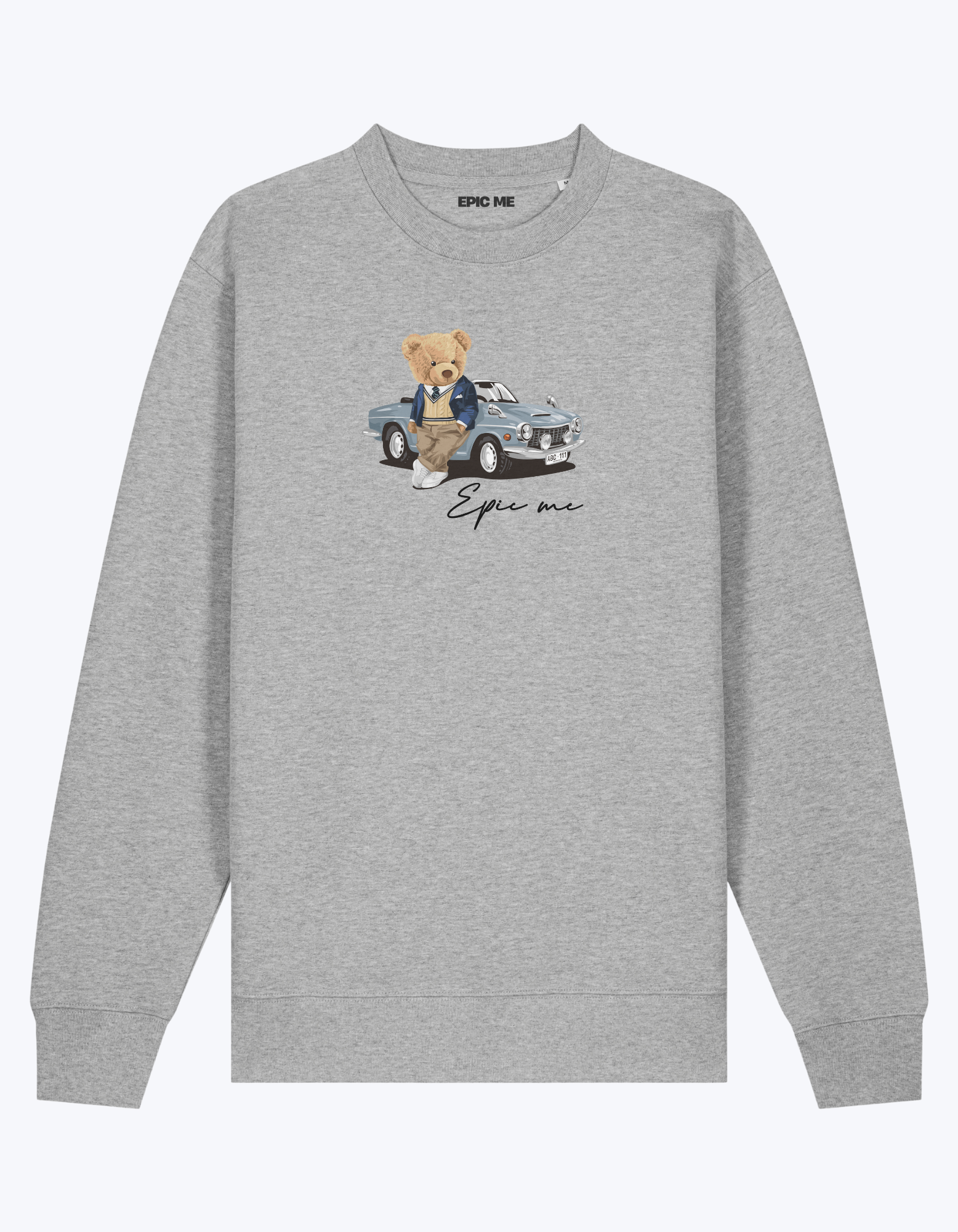 Sudadera sin capucha gris Teddy Epic Me con estampado de oso y coche clásico