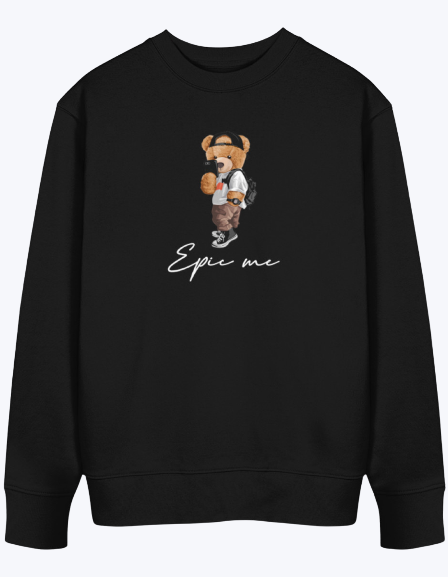 Sudadera sin capucha negra Epic Me Bear con estampado frontal