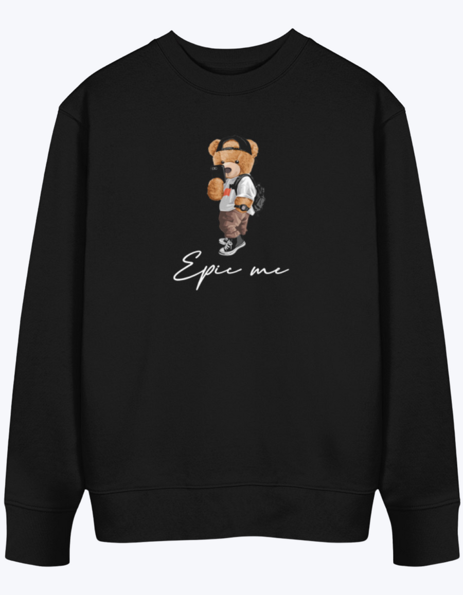 Sudadera sin capucha negra Epic Me Bear con estampado frontal